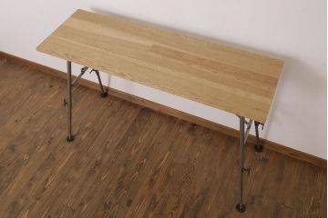 ラフジュ工房オリジナル　鉄脚　ナラ材製折りたたみテーブル(作業台)(2)
