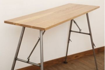 ラフジュ工房オリジナル　鉄脚　ナラ材製折りたたみテーブル(作業台)(2)