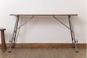 ラフジュ工房オリジナル　鉄脚　ウォールナット材製折りたたみテーブル(作業台)(2)