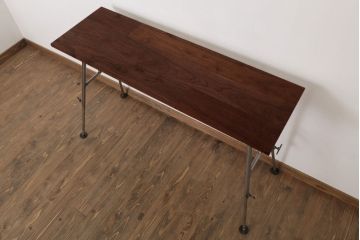 ラフジュ工房オリジナル　鉄脚　ウォールナット材製折りたたみテーブル(作業台)(2)