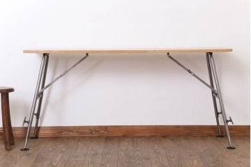 ラフジュ工房オリジナル　鉄脚　ナラ材製折りたたみテーブル(作業台)(3)