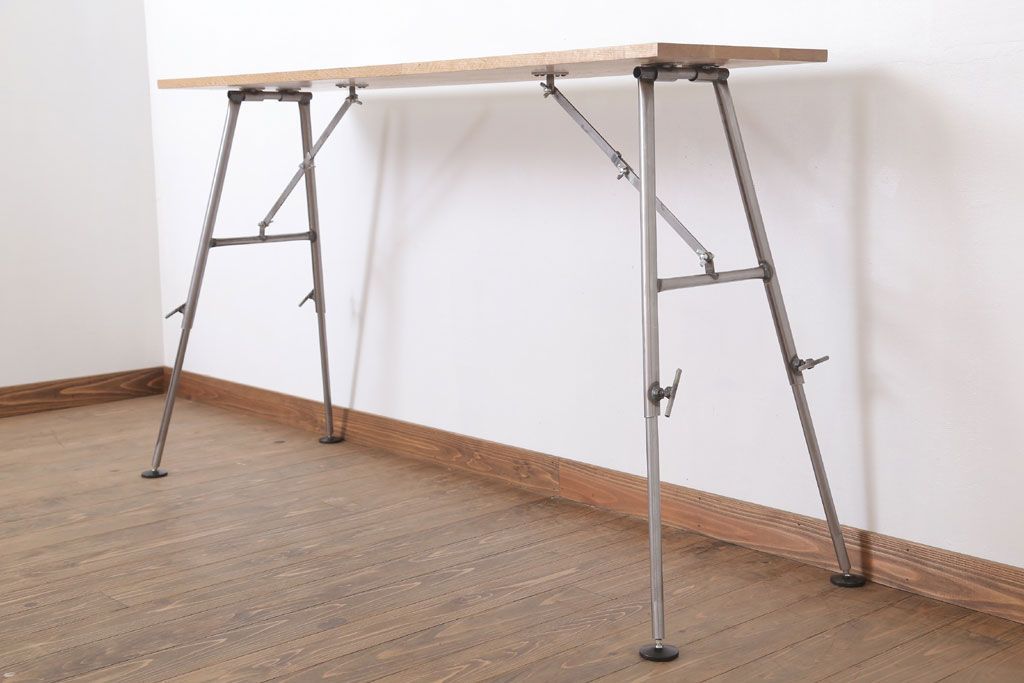 ラフジュ工房オリジナル　鉄脚　ナラ材製折りたたみテーブル(作業台)(3)