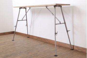 ラフジュ工房オリジナル　鉄脚　ナラ材製折りたたみテーブル(作業台)(3)