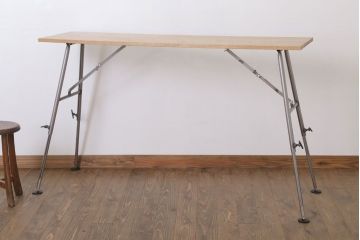 ラフジュ工房オリジナル　鉄脚　ナラ材製折りたたみテーブル(作業台)(3)