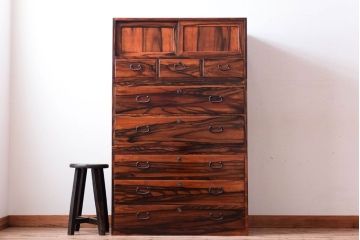 アンティーク家具　黒柿材貼り!和製アンティークの3段箪笥