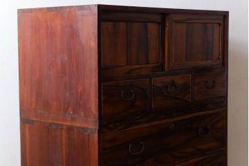 アンティーク家具　黒柿材貼り!和製アンティークの3段箪笥