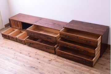 アンティーク家具　黒柿材貼り!和製アンティークの3段箪笥