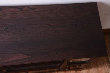 アンティーク家具　結霜ガラス入り!上品な古い時代箪笥の脚付きサイドボード