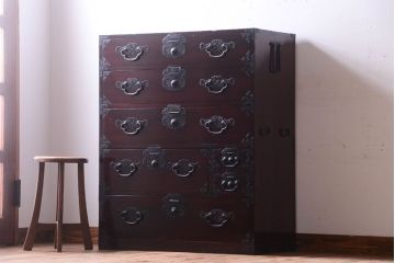 アンティーク家具　古民具・骨董　一本物　巾着金具　松本衣装箪笥