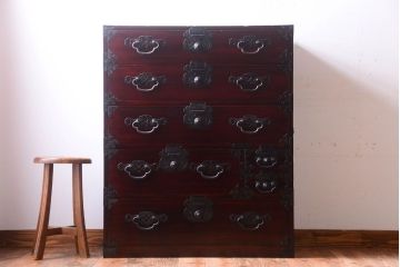 アンティーク家具　古民具・骨董　一本物　巾着金具　松本衣装箪笥