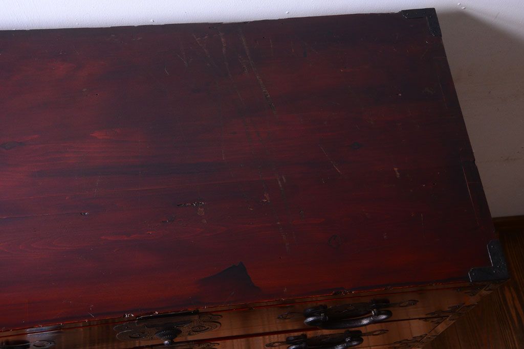 アンティーク家具　古民具・骨董　一本物　巾着金具　松本衣装箪笥