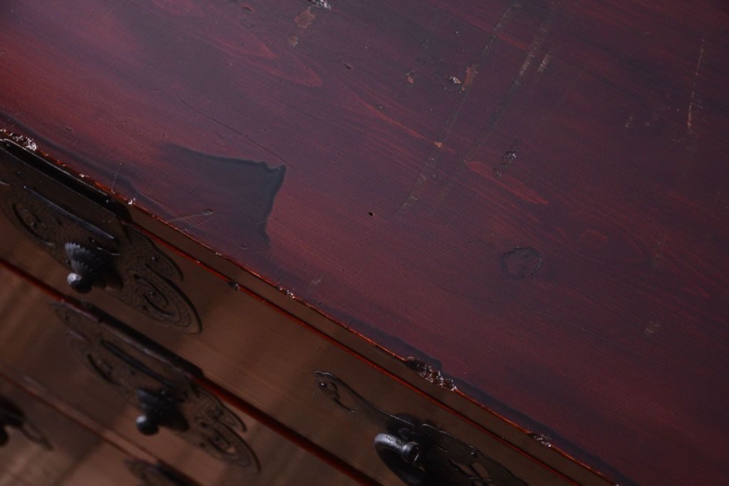 アンティーク家具　古民具・骨董　一本物　巾着金具　松本衣装箪笥