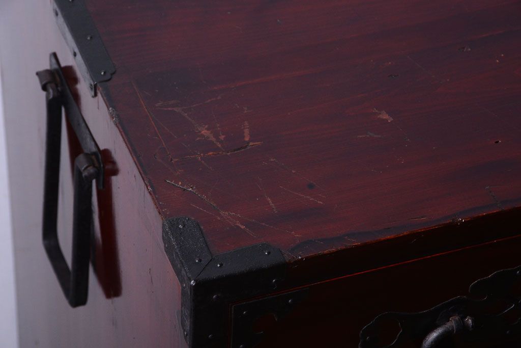 アンティーク家具　古民具・骨董　一本物　巾着金具　松本衣装箪笥