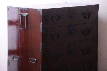 アンティーク家具　古民具・骨董　一本物　巾着金具　松本衣装箪笥