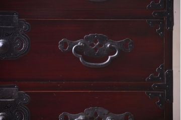 アンティーク家具　古民具・骨董　一本物　巾着金具　松本衣装箪笥