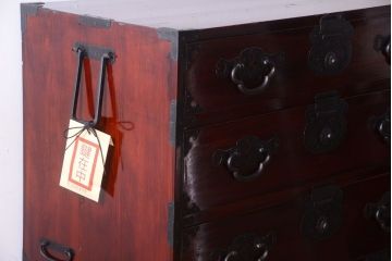 アンティーク家具　古民具・骨董　一本物　巾着金具　松本衣装箪笥