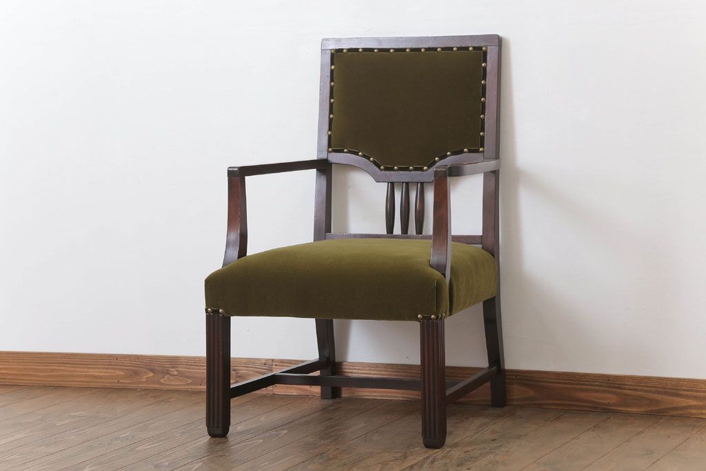 アンティーク家具　大正ロマン　古い木製のモダンなアンティークアームチェア(ソファ)(1)