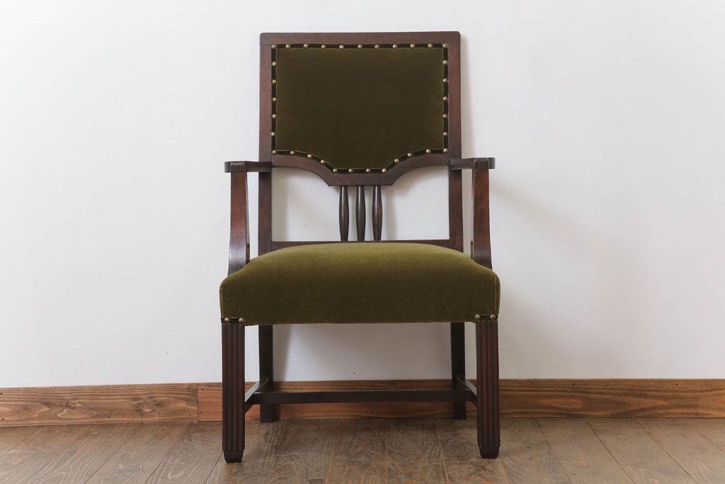 アンティーク家具　大正ロマン　古い木製のモダンなアンティークアームチェア(ソファ)(1)