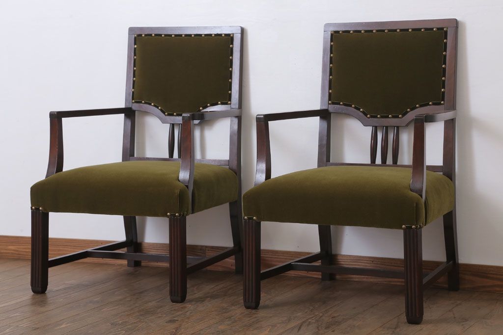 アンティーク家具　大正ロマン　古い木製のモダンなアンティークアームチェア(ソファ)(1)