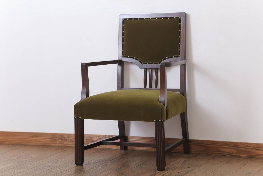 アンティーク家具　大正ロマン　古い木製のモダンなアンティークアームチェア(ソファ)(2)