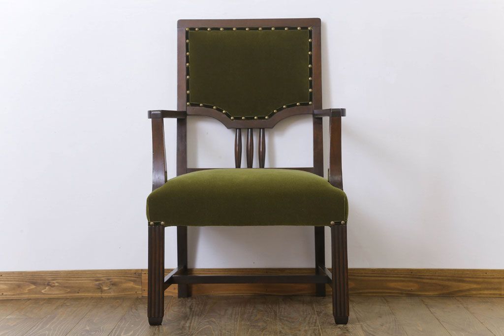 アンティーク家具　大正ロマン　古い木製のモダンなアンティークアームチェア(ソファ)(2)