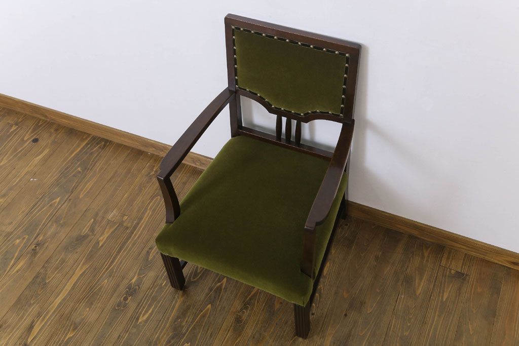 アンティーク家具　大正ロマン　古い木製のモダンなアンティークアームチェア(ソファ)(2)