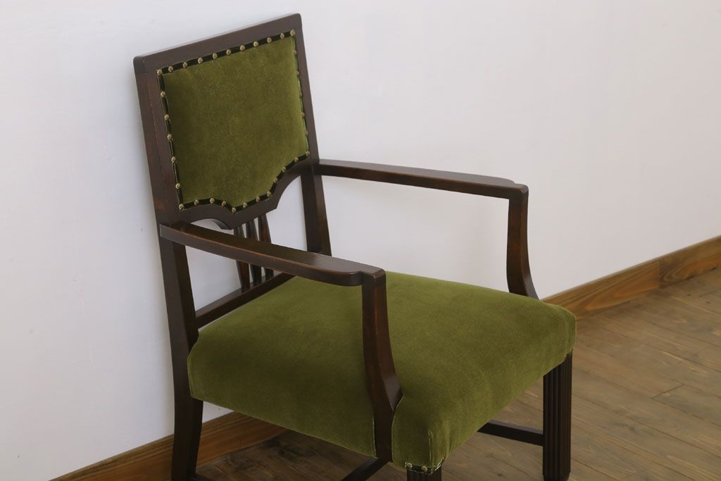 アンティーク家具　大正ロマン　古い木製のモダンなアンティークアームチェア(ソファ)(2)