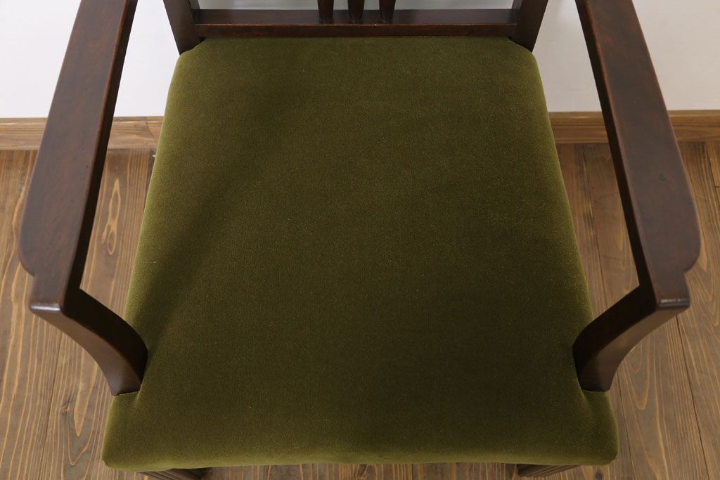 アンティーク家具　大正ロマン　古い木製のモダンなアンティークアームチェア(ソファ)(2)