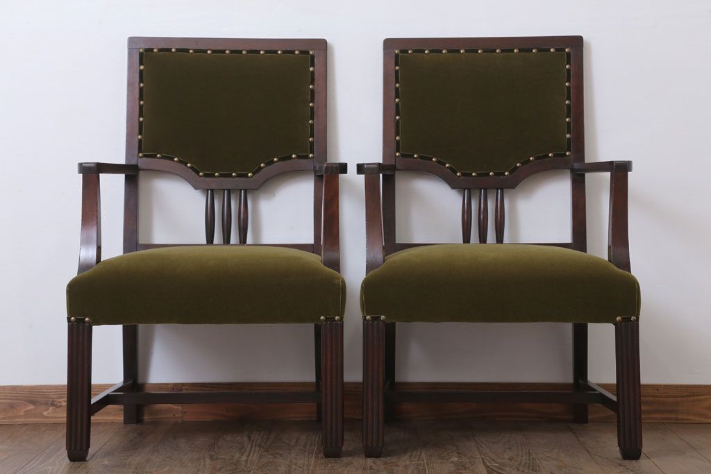 アンティーク家具　大正ロマン　古い木製のモダンなアンティークアームチェア(ソファ)(2)