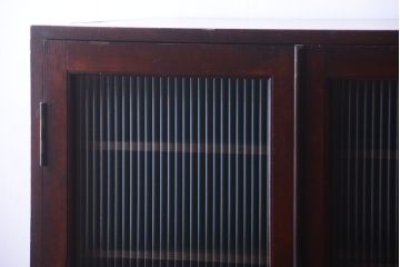 アンティーク家具　モールガラス入り!古い木製の二段重ねアンティーク収納棚