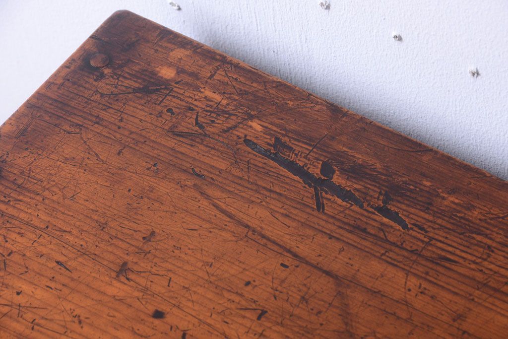 アンティーク家具　モールガラス入り!古い木製の二段重ねアンティーク収納棚