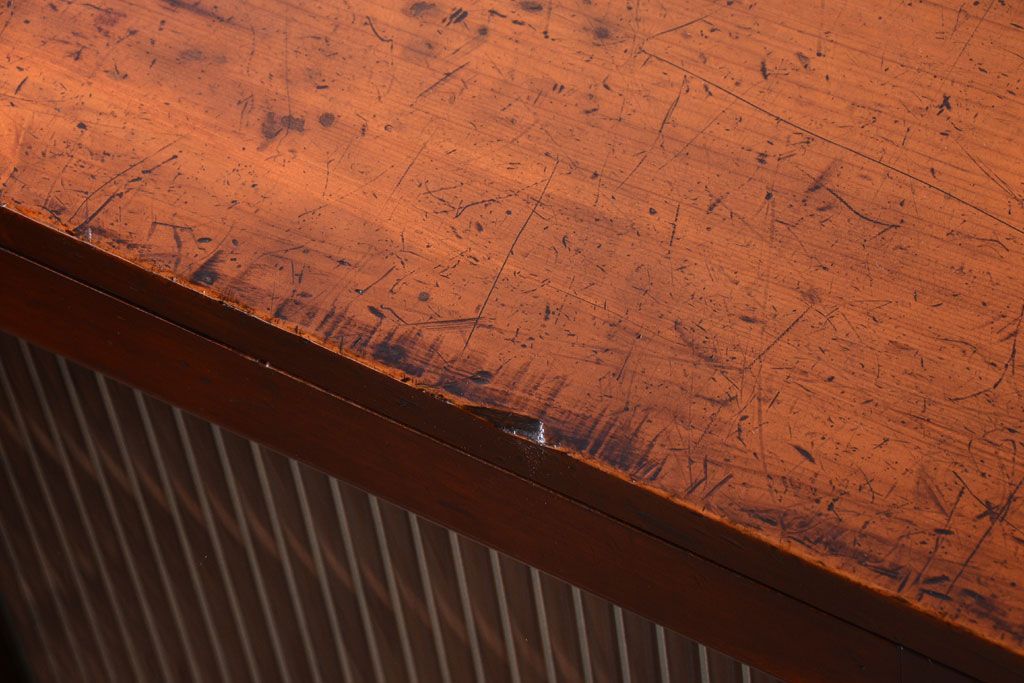 アンティーク家具　モールガラス入り!古い木製の二段重ねアンティーク収納棚