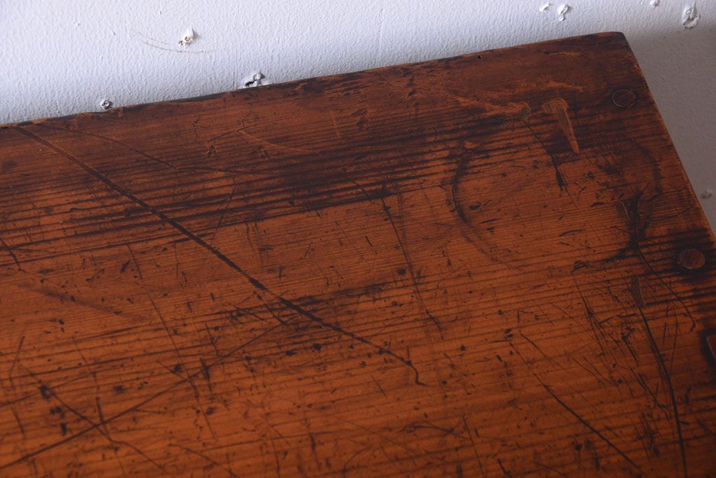 アンティーク家具　モールガラス入り!古い木製の二段重ねアンティーク収納棚