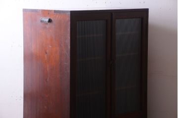 アンティーク家具　モールガラス入り!古い木製の二段重ねアンティーク収納棚