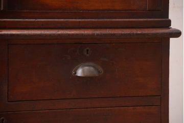 アンティーク家具　モールガラス入り!古い木製の二段重ねアンティーク収納棚