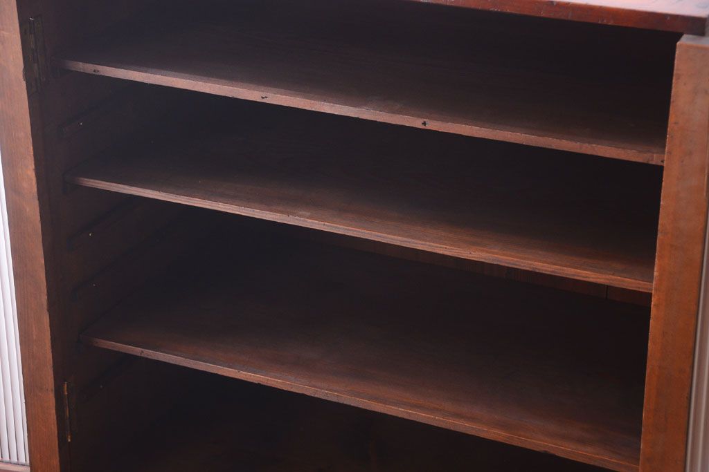 アンティーク家具　モールガラス入り!古い木製の二段重ねアンティーク収納棚