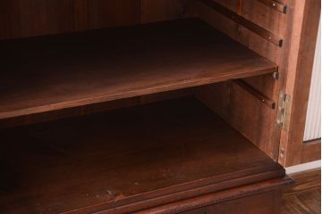 アンティーク家具　モールガラス入り!古い木製の二段重ねアンティーク収納棚