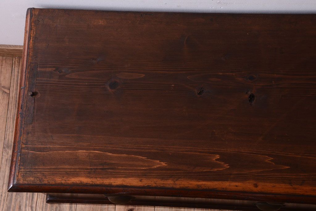 アンティーク家具　モールガラス入り!古い木製の二段重ねアンティーク収納棚