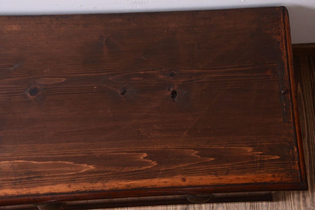 アンティーク家具　モールガラス入り!古い木製の二段重ねアンティーク収納棚