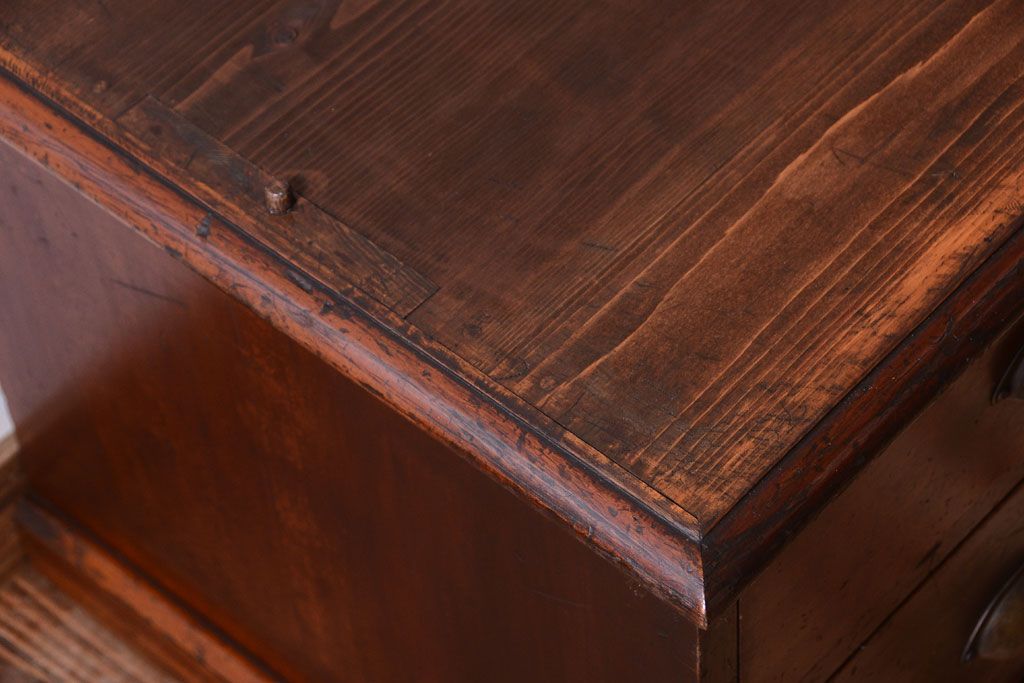 アンティーク家具　モールガラス入り!古い木製の二段重ねアンティーク収納棚