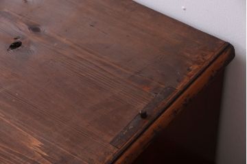 アンティーク家具　モールガラス入り!古い木製の二段重ねアンティーク収納棚