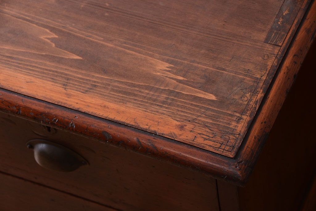 アンティーク家具　モールガラス入り!古い木製の二段重ねアンティーク収納棚