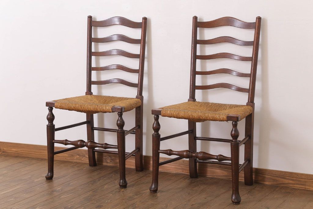 アンティーク家具　イギリス製　アンティーク　ペーパーコードチェア2脚セット