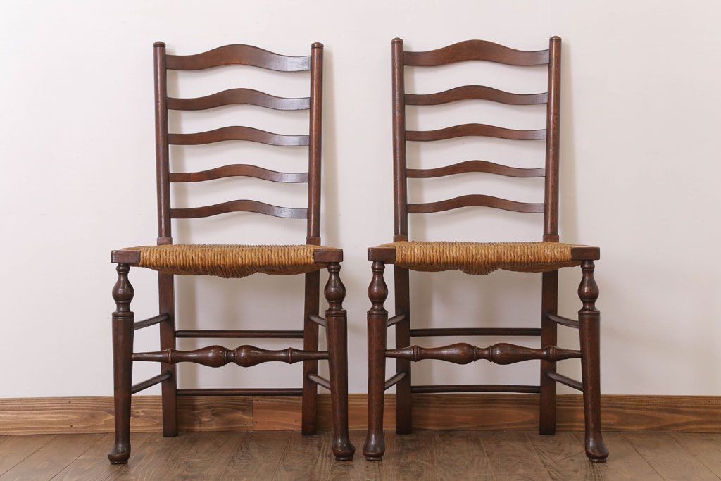 アンティーク家具　イギリス製　アンティーク　ペーパーコードチェア2脚セット