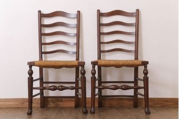 アンティーク家具　イギリス製　アンティーク　ペーパーコードチェア2脚セット