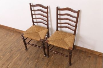 アンティーク家具　イギリス製　アンティーク　ペーパーコードチェア2脚セット