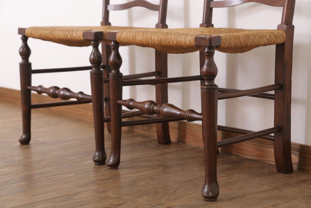 アンティーク家具　イギリス製　アンティーク　ペーパーコードチェア2脚セット