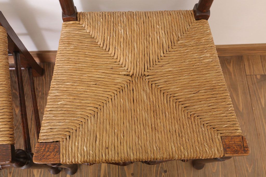 アンティーク家具　イギリス製　アンティーク　ペーパーコードチェア2脚セット