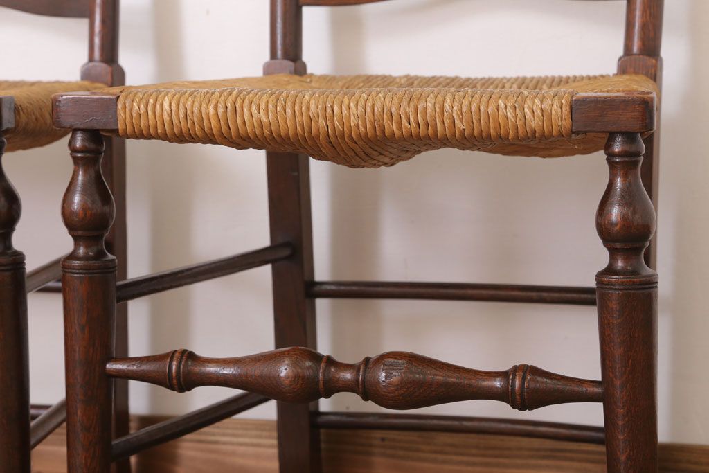 アンティーク家具　イギリス製　アンティーク　ペーパーコードチェア2脚セット