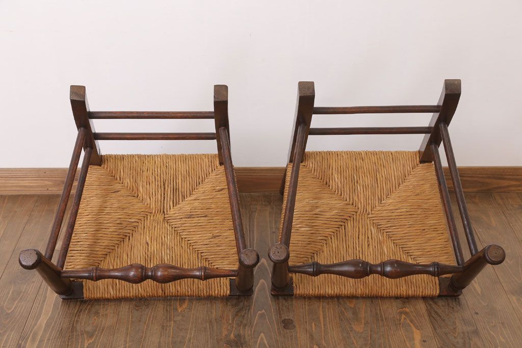 アンティーク家具　イギリス製　アンティーク　ペーパーコードチェア2脚セット